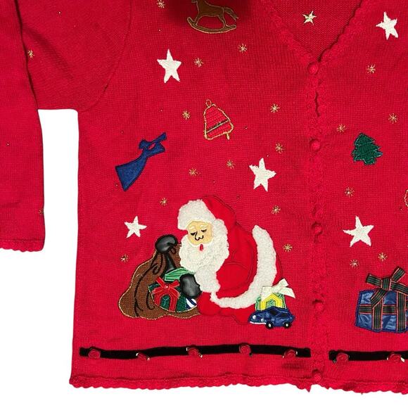 Vintage Designers Original Studio Red Christmas Cardigan Santa Doll 2X - Picture 2 of 10